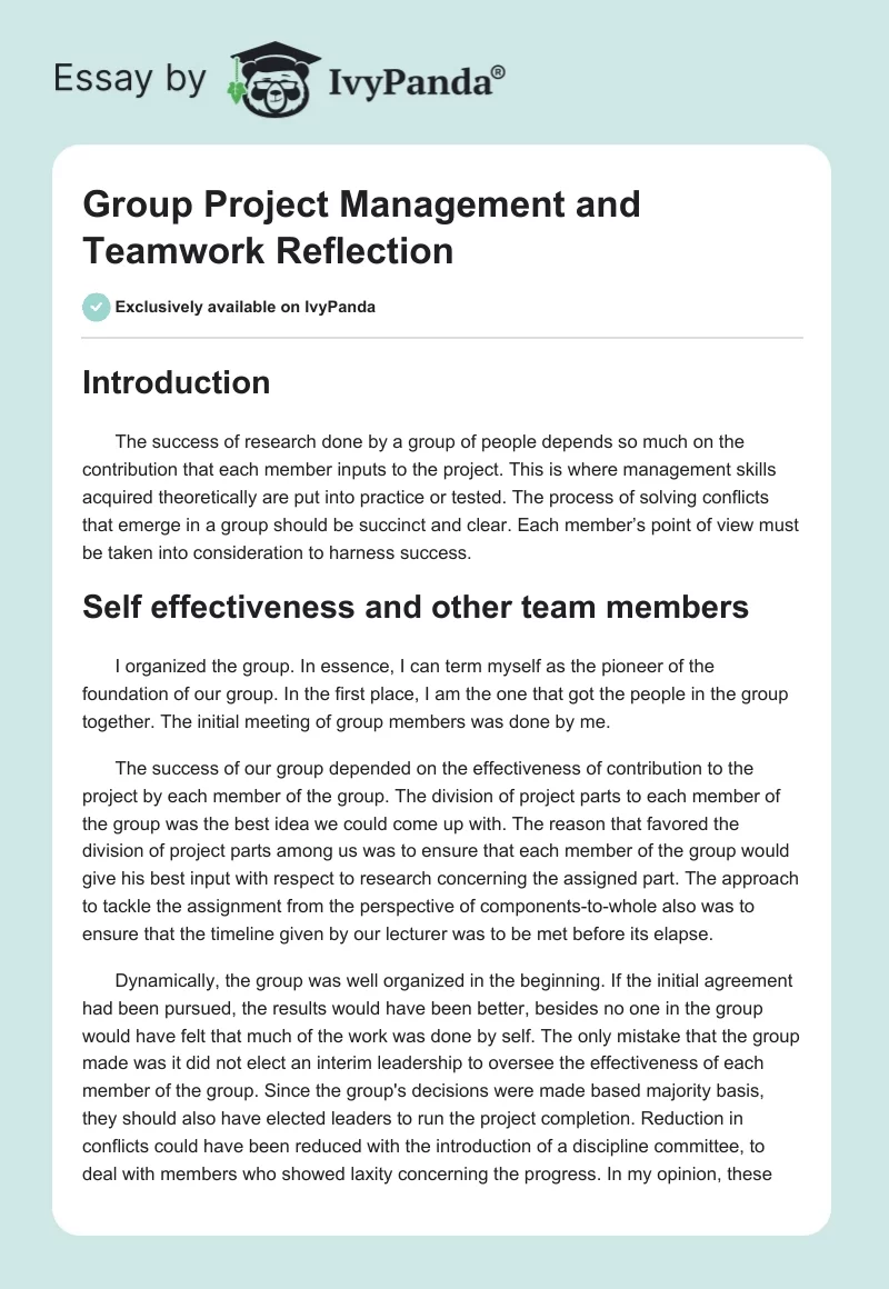 Group Project Management and Teamwork Reflection. Page 1