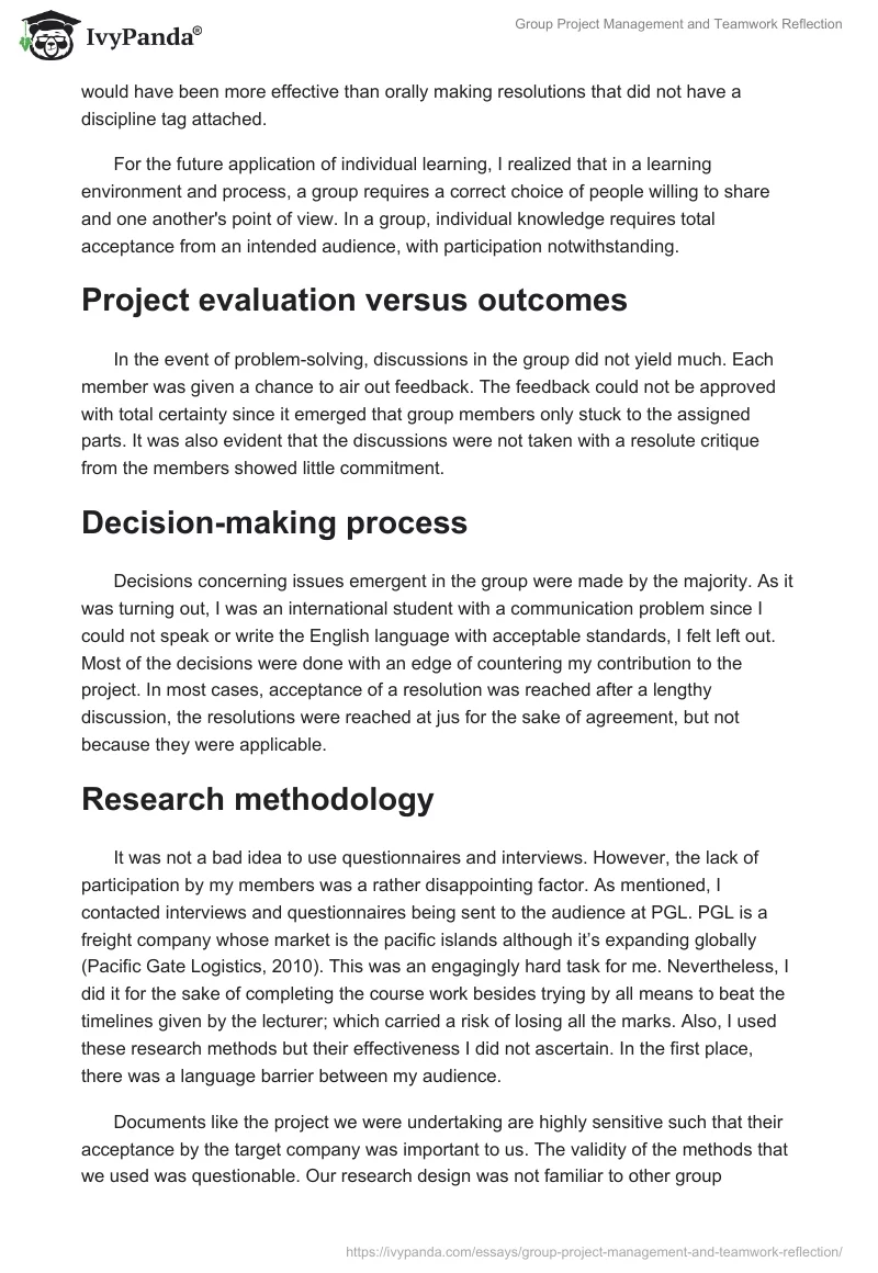 Group Project Management and Teamwork Reflection. Page 2