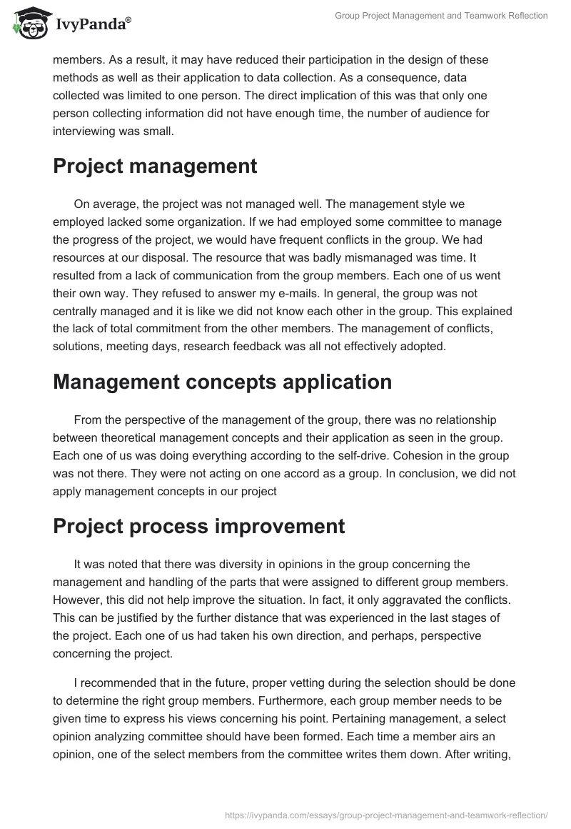 Group Project Management and Teamwork Reflection. Page 3