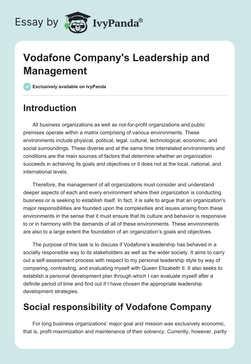 Vodafone Company's Leadership and Management. Page 1