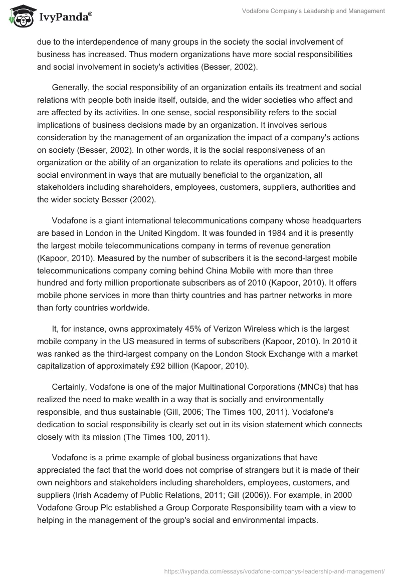 Vodafone Company's Leadership and Management. Page 2