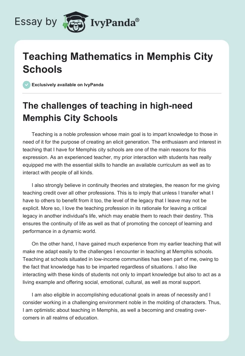 Teaching Mathematics in Memphis City Schools. Page 1