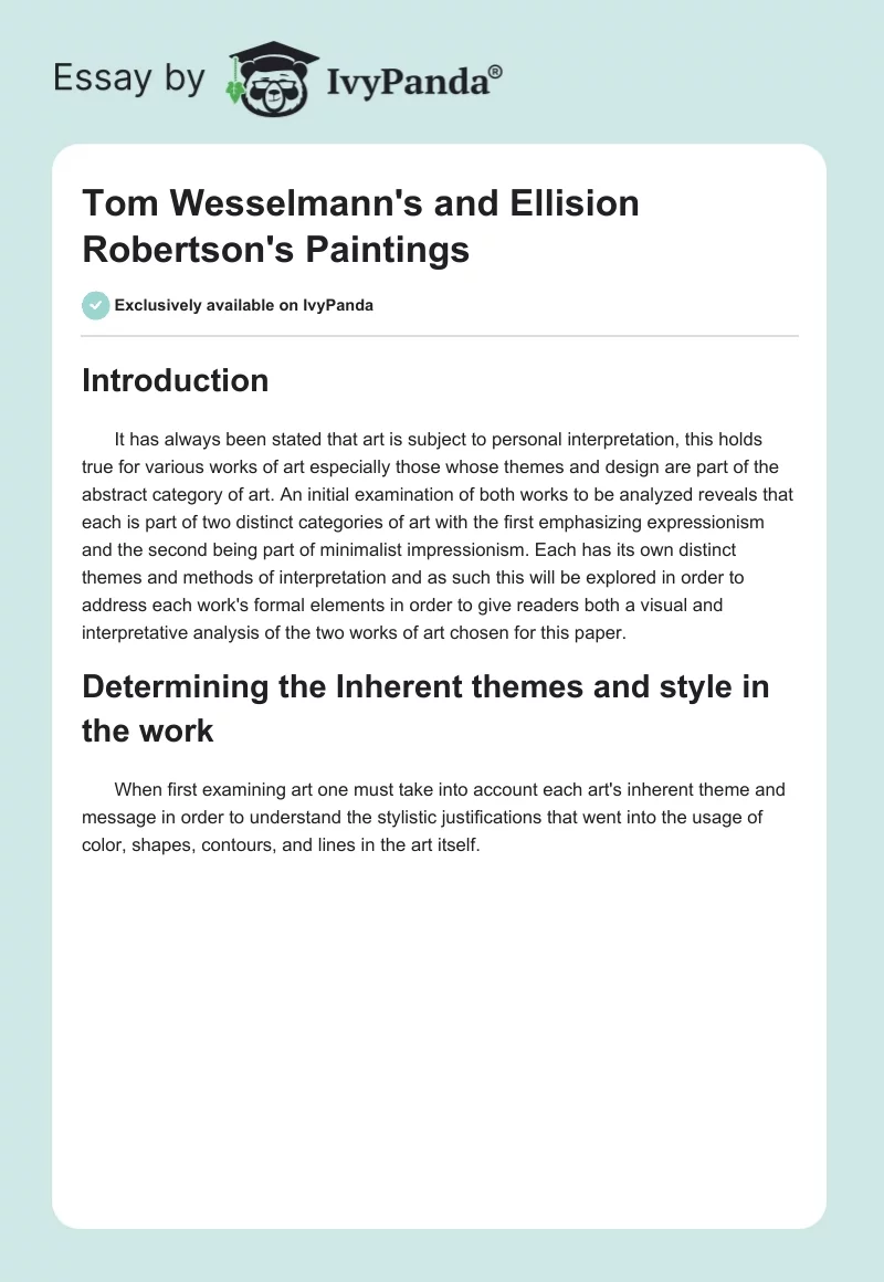 Tom Wesselmann's and Ellision Robertson's Paintings. Page 1