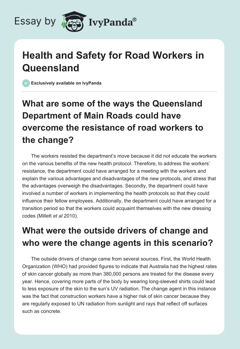 Health and Safety for Road Workers in Queensland. Page 1