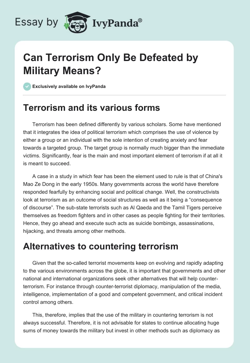 Can Terrorism Only Be Defeated by Military Means?. Page 1