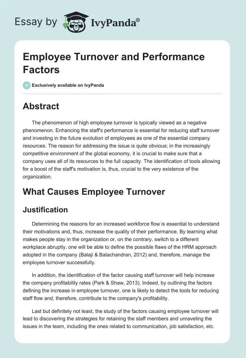 Employee Turnover and Performance Factors. Page 1