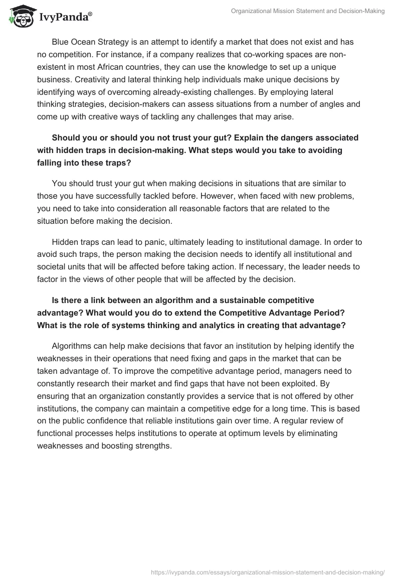 Organizational Mission Statement and Decision-Making. Page 2