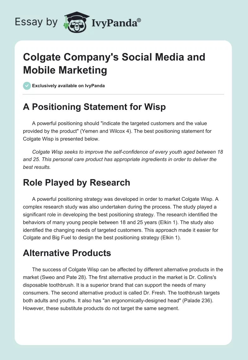 Colgate Company's Social Media and Mobile Marketing. Page 1