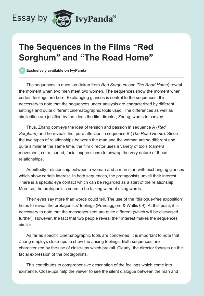 The Sequences in the Films “Red Sorghum” and “The Road Home”. Page 1