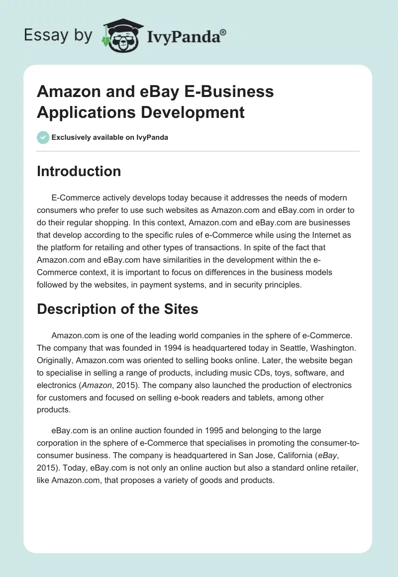 Amazon and eBay E-Business Applications Development. Page 1
