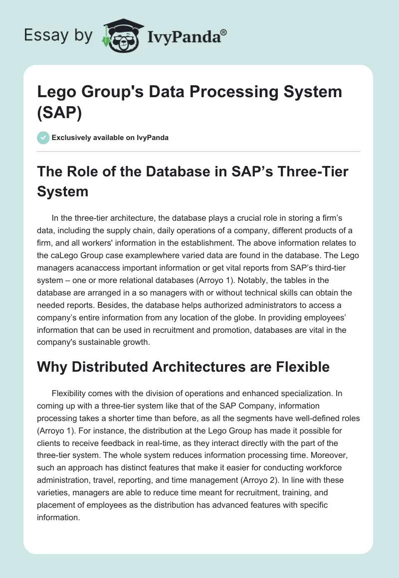 Lego Group's Data Processing System (SAP). Page 1