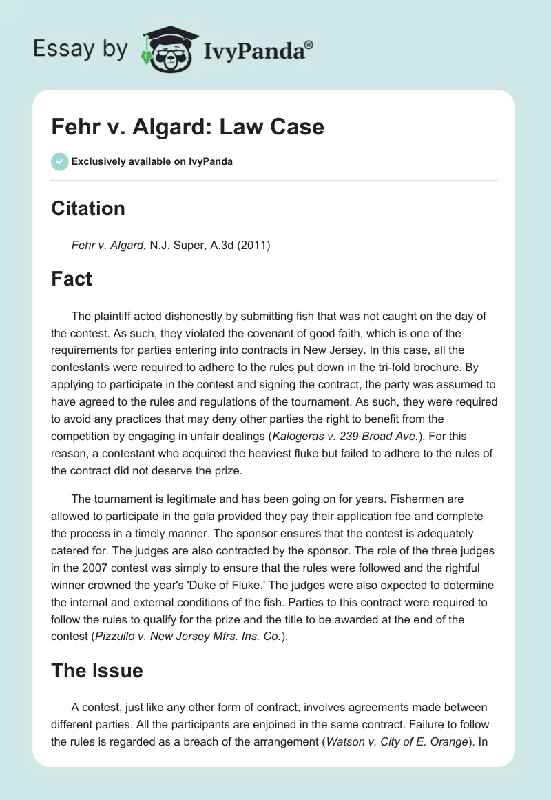 Fehr v. Algard: Law Case. Page 1