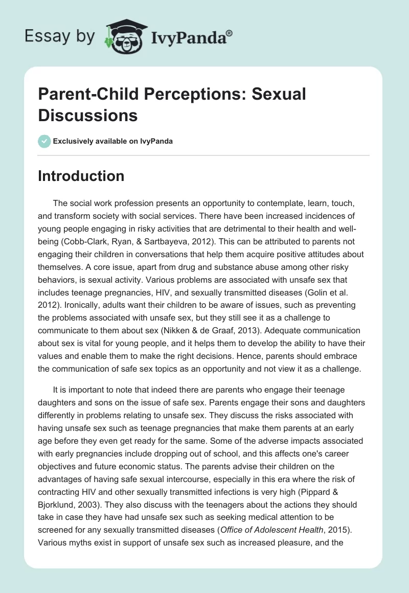Parent-Child Perceptions: Sexual Discussions. Page 1