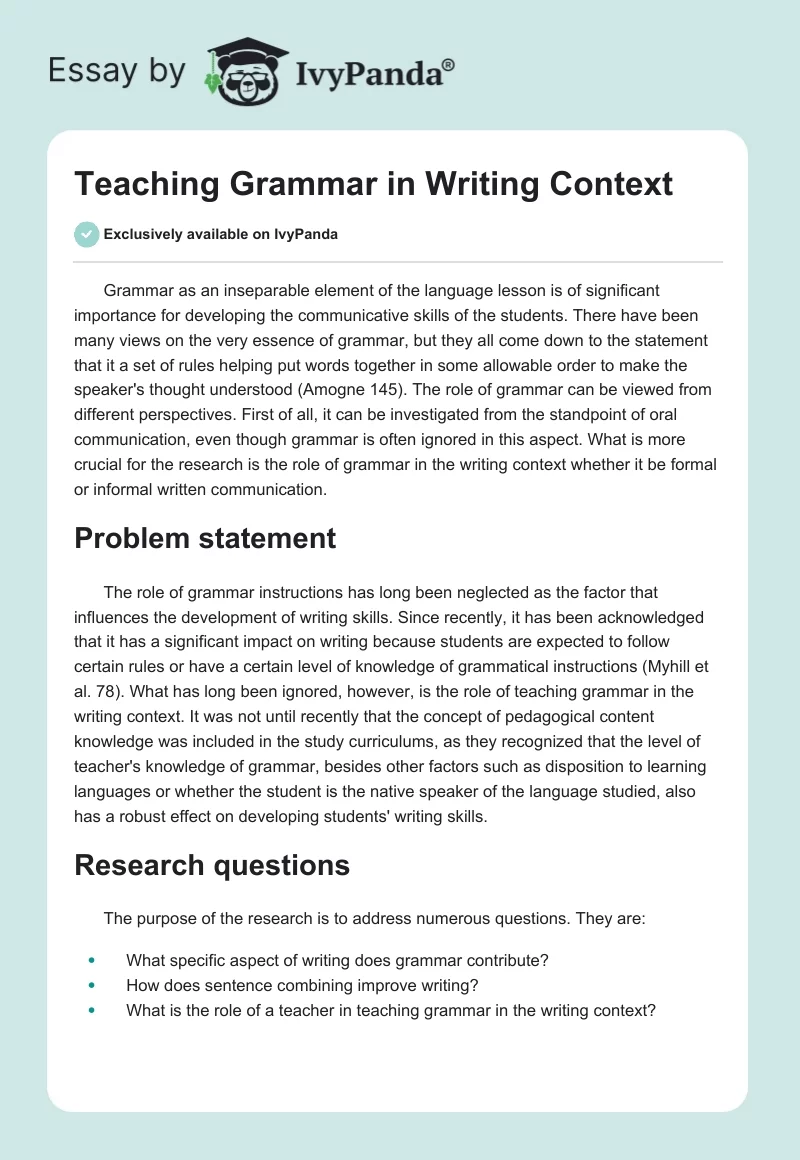 Teaching Grammar in Writing Context. Page 1