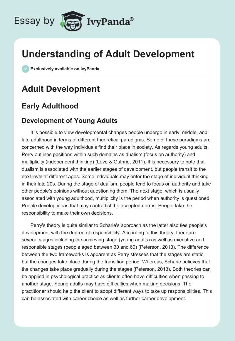 Understanding of Adult Development. Page 1