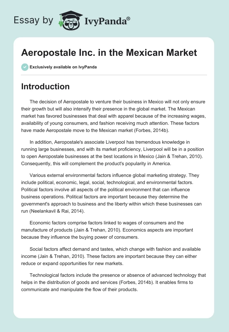 Aeropostale Inc. in the Mexican Market. Page 1