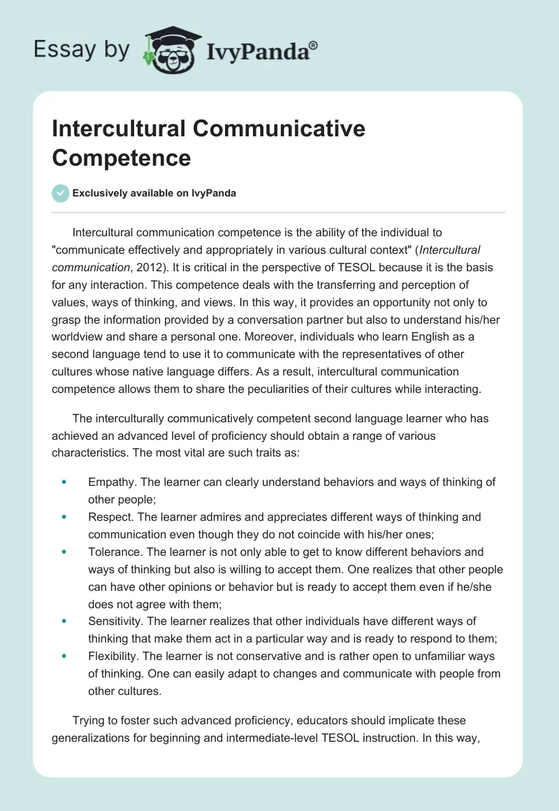 intercultural communicative competence essay