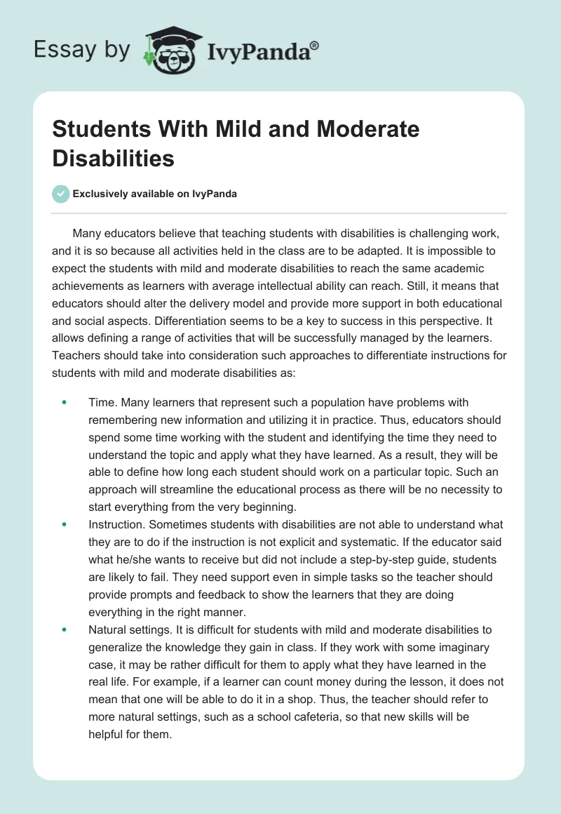Students With Mild and Moderate Disabilities. Page 1