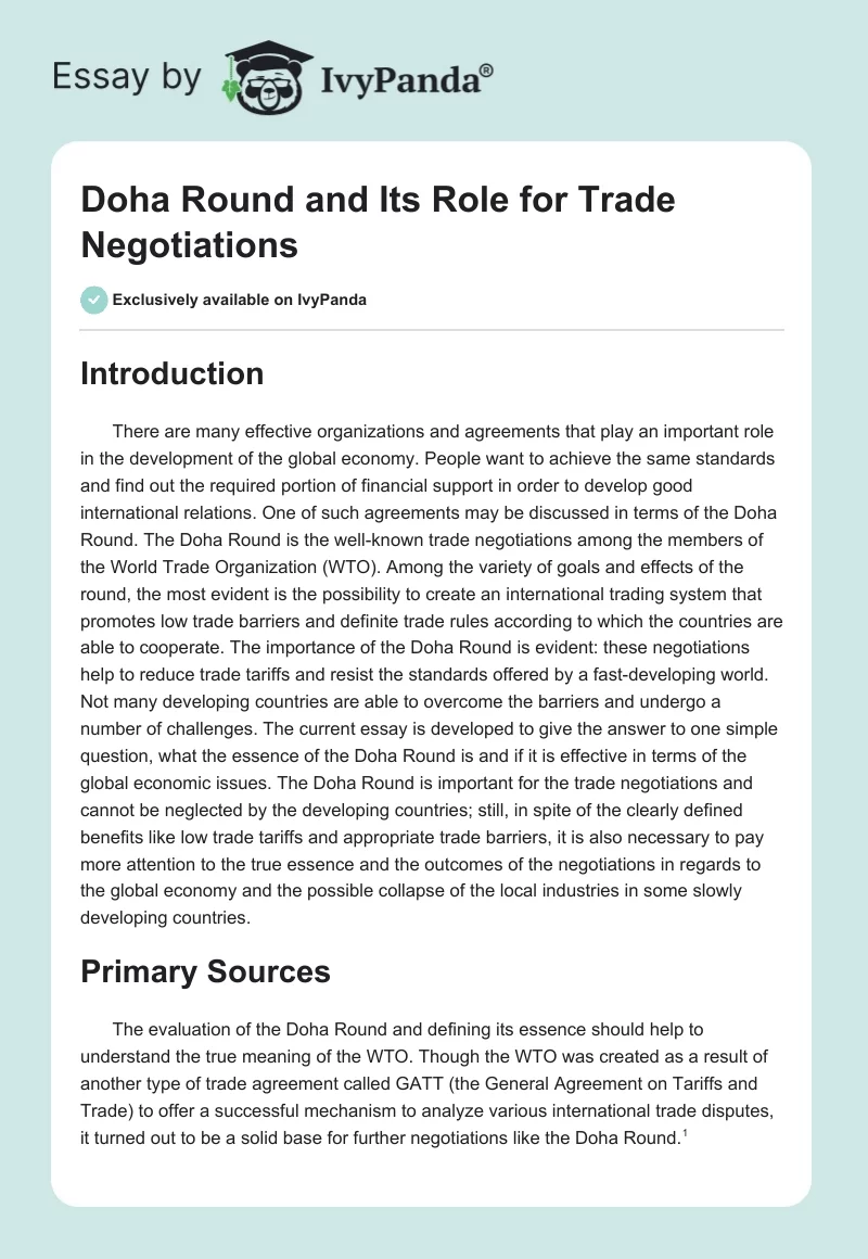 Doha Round and Its Role for Trade Negotiations. Page 1