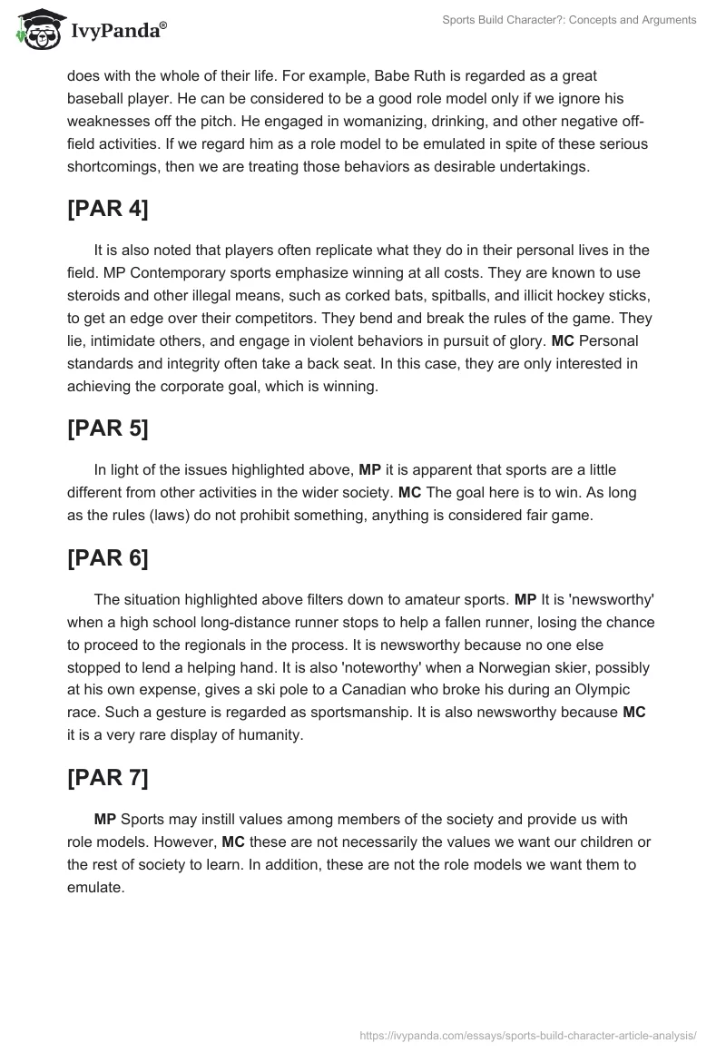 "Sports Build Character?": Concepts and Arguments. Page 2