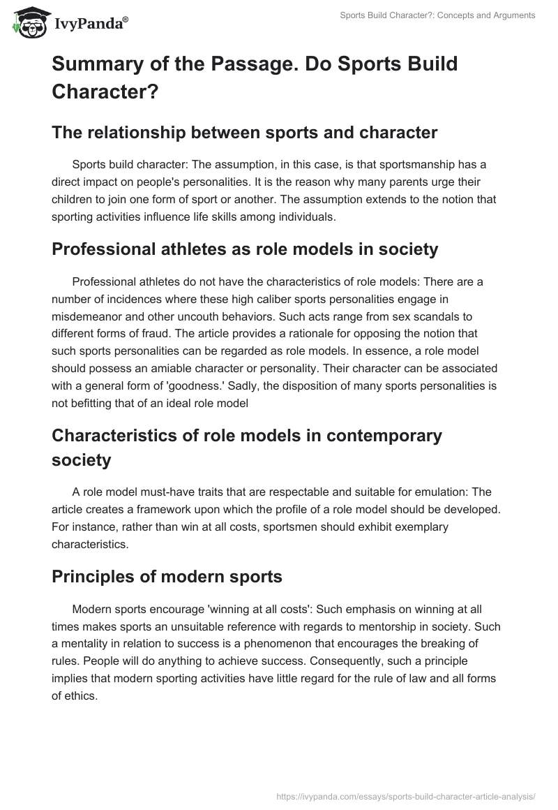 "Sports Build Character?": Concepts and Arguments. Page 3