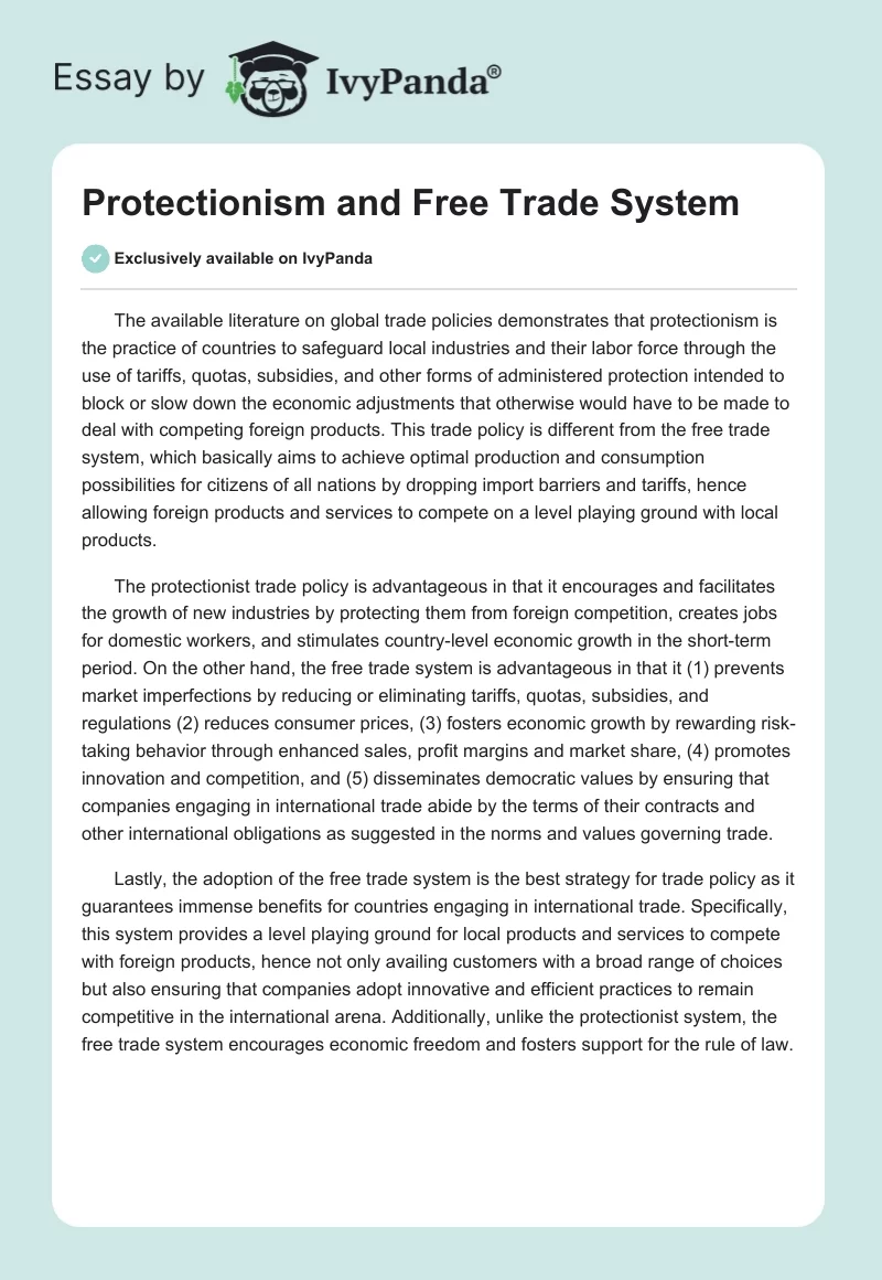 Protectionism and Free Trade System. Page 1