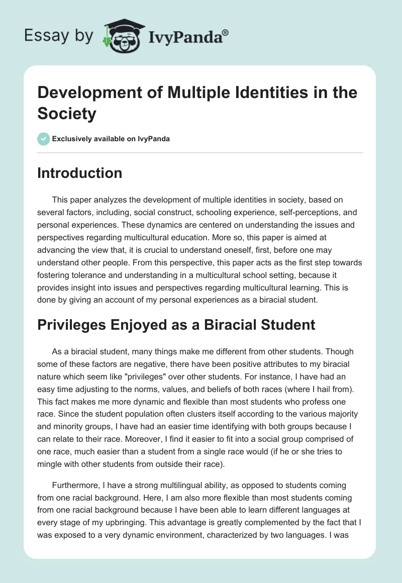 Development of Multiple Identities in the Society. Page 1