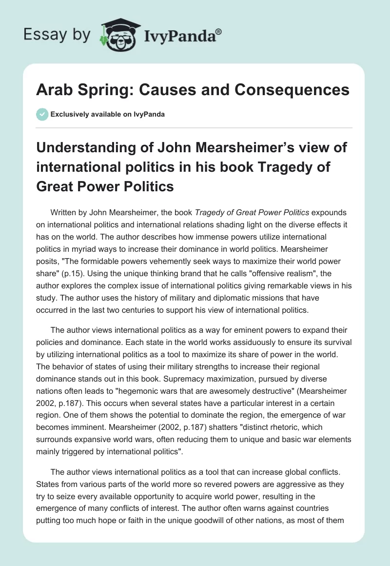 Arab Spring: Causes and Consequences. Page 1