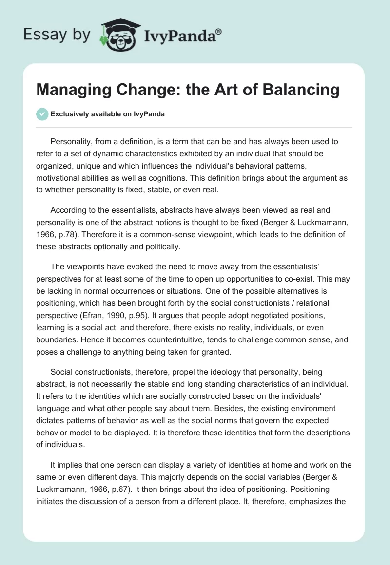 Managing Change: the Art of Balancing. Page 1