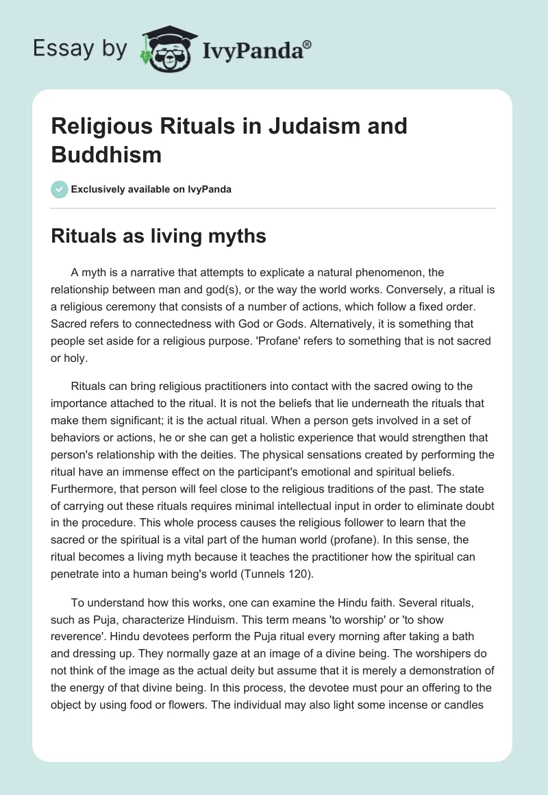 Religious Rituals in Judaism and Buddhism. Page 1