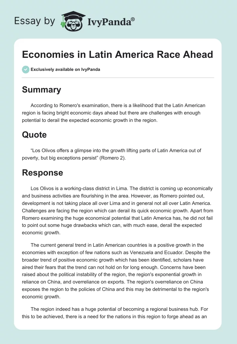 Economies in Latin America Race Ahead. Page 1