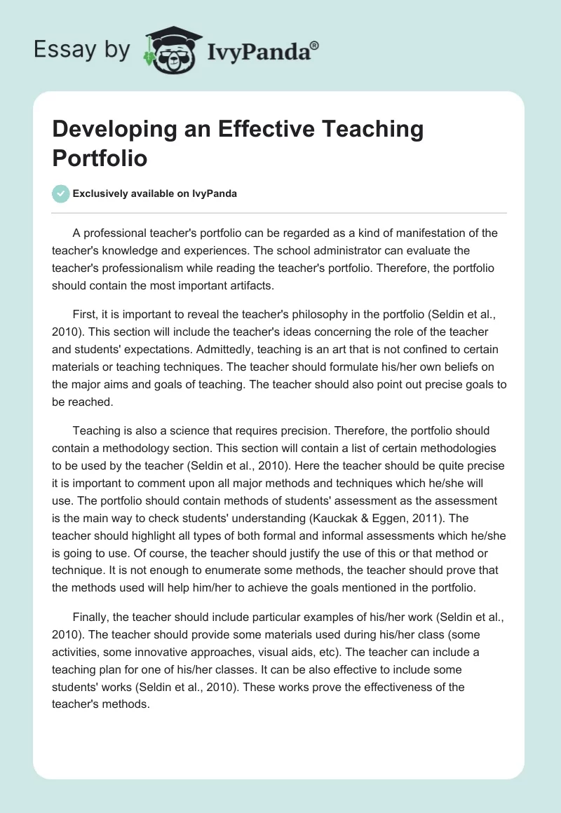 Developing an Effective Teaching Portfolio. Page 1
