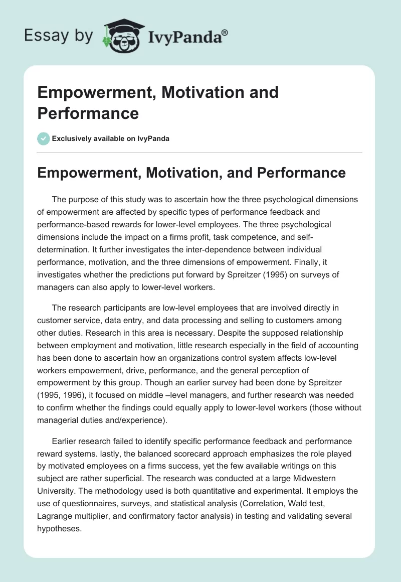 Empowerment, Motivation and Performance. Page 1