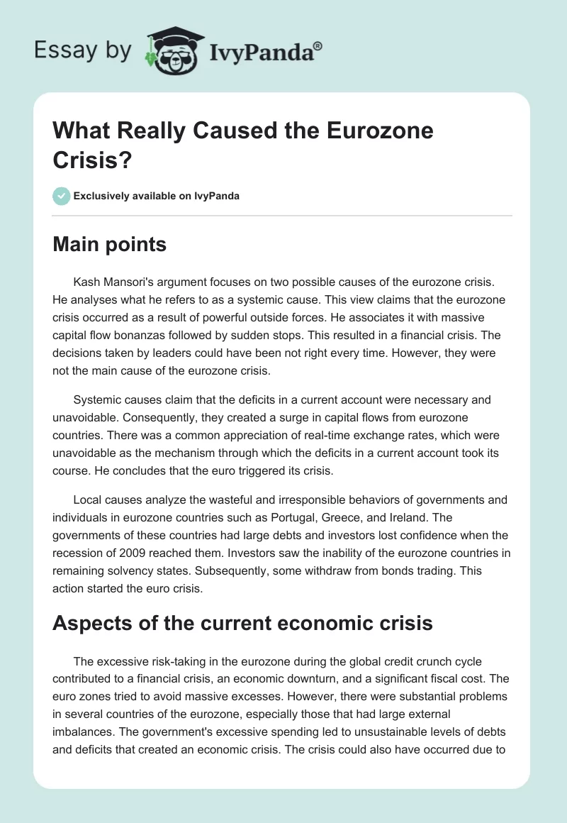 What Really Caused the Eurozone Crisis?. Page 1