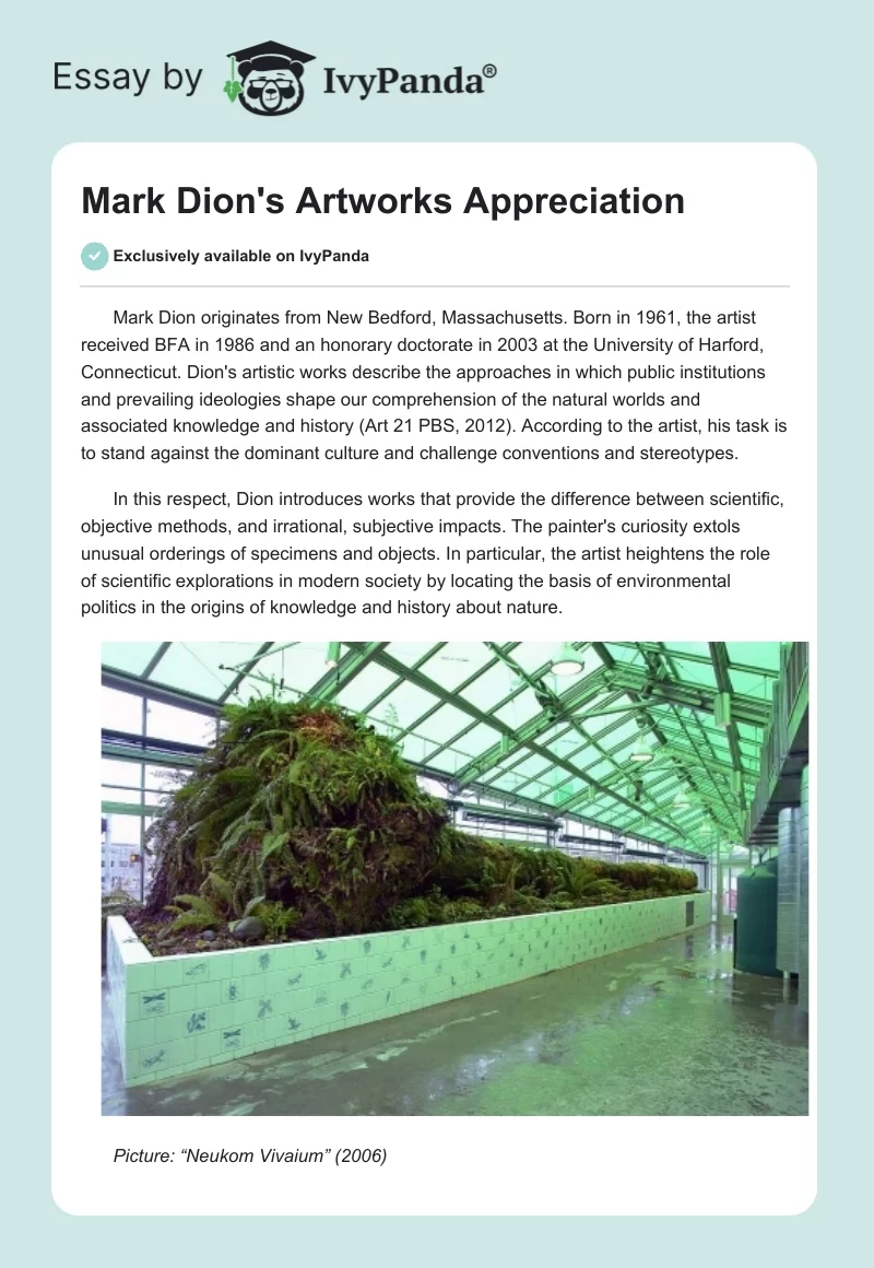 Mark Dion's Artworks Appreciation. Page 1