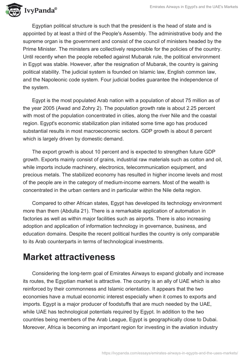 Emirates Airways in Egypt's and the UAE's Markets. Page 5