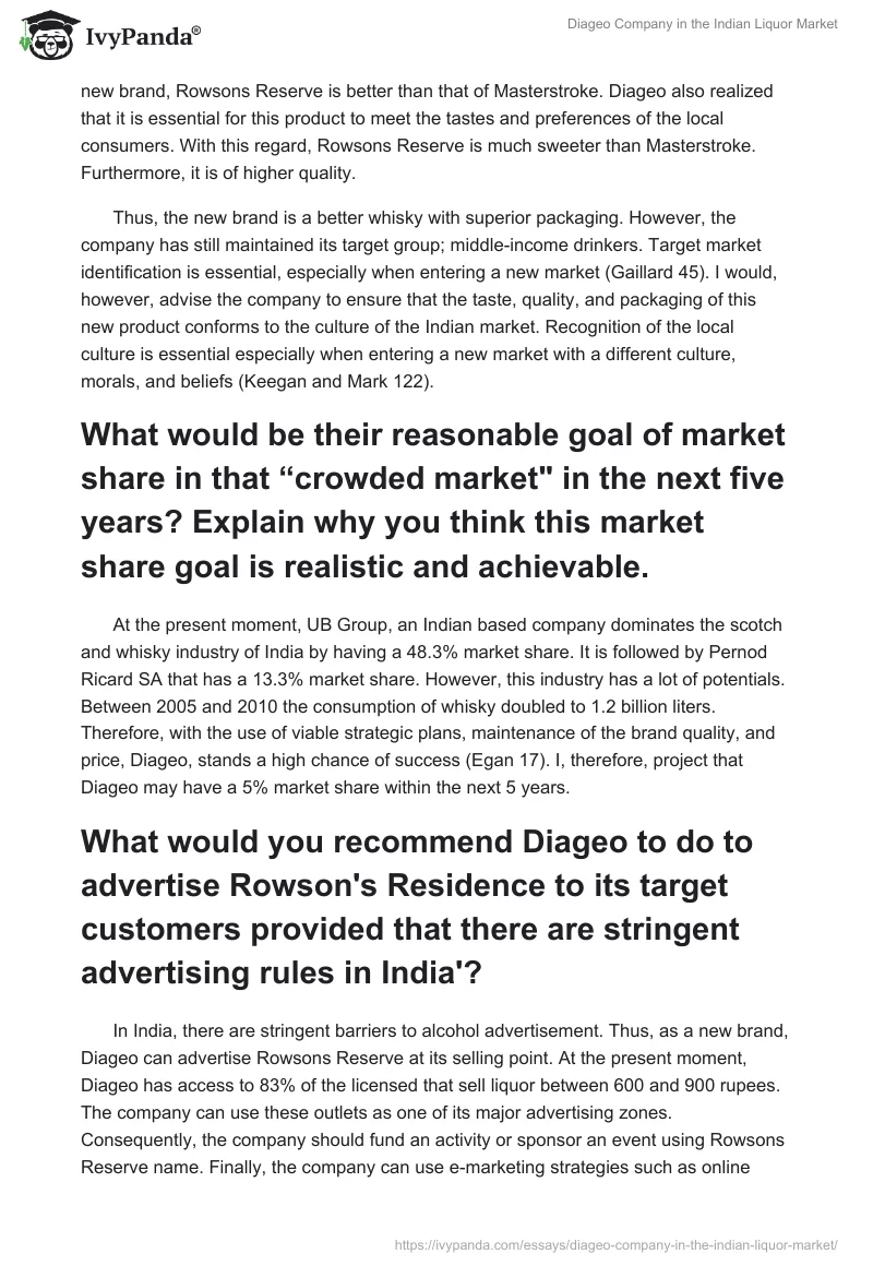 Diageo Company in the Indian Liquor Market. Page 2