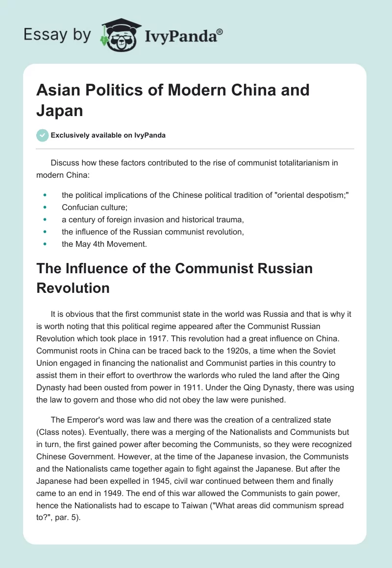 Asian Politics of Modern China and Japan. Page 1