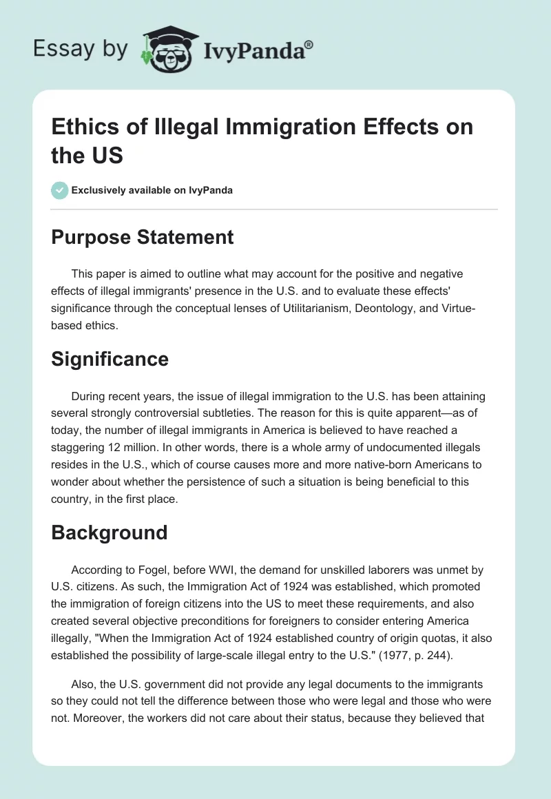 Ethics of Illegal Immigration Effects on the US. Page 1