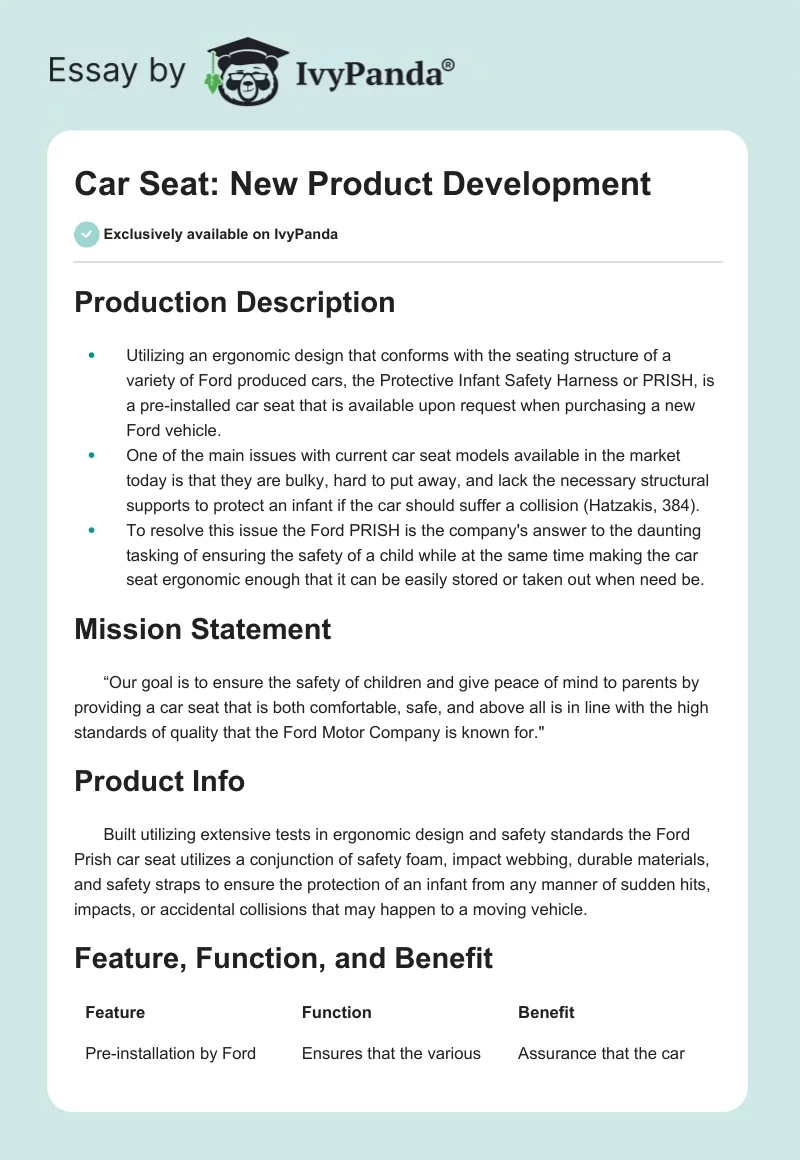 Car Seat: New Product Development. Page 1