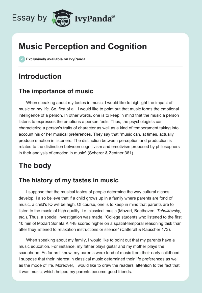Music Perception and Cognition. Page 1