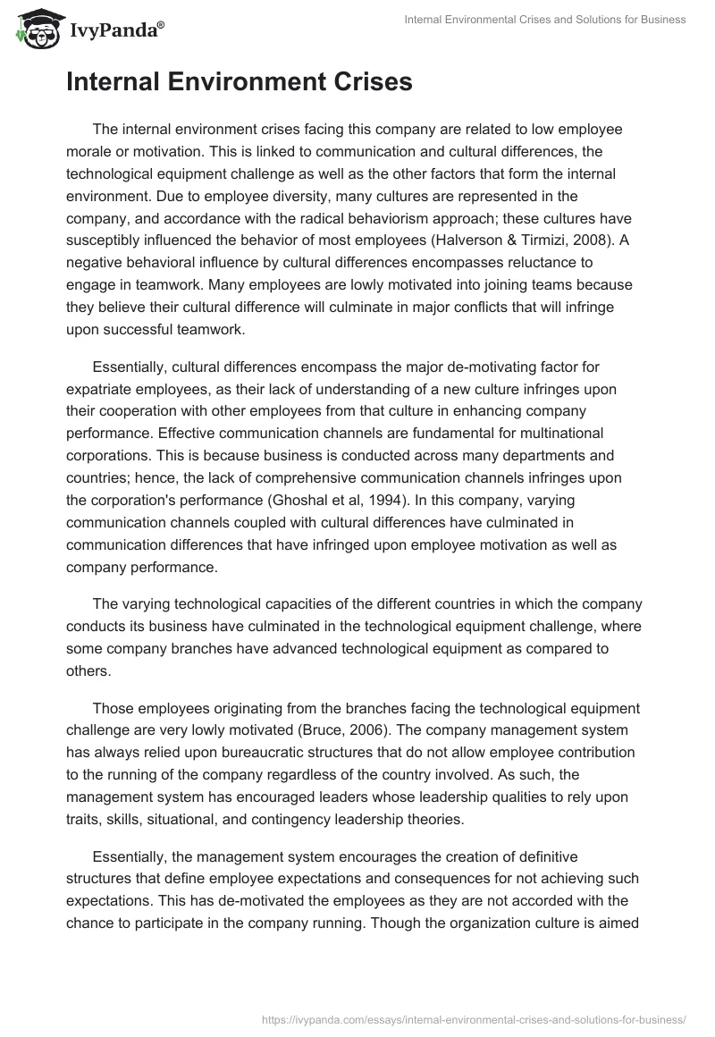 Internal Environmental Crises and Solutions for Business. Page 2