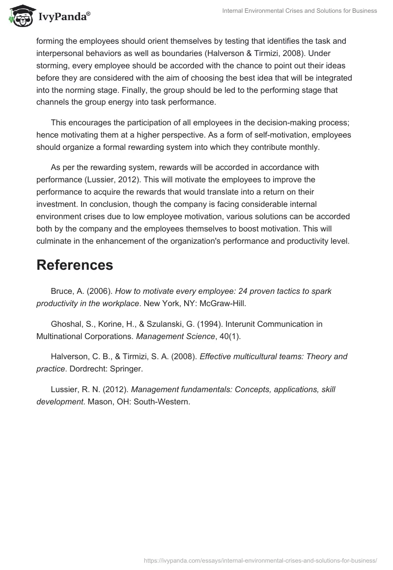 Internal Environmental Crises and Solutions for Business. Page 4