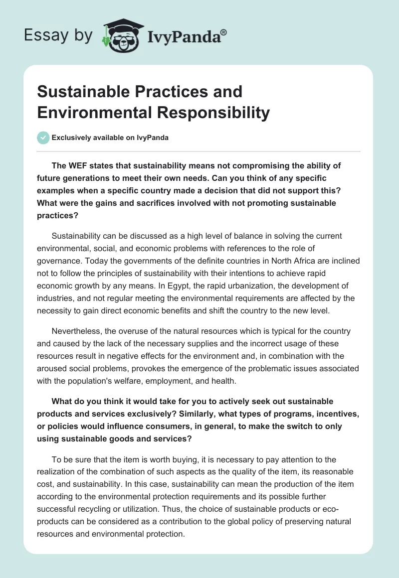 Sustainable Practices and Environmental Responsibility. Page 1
