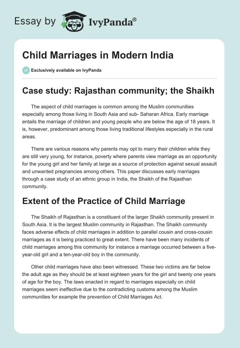 Child Marriages in Modern India. Page 1