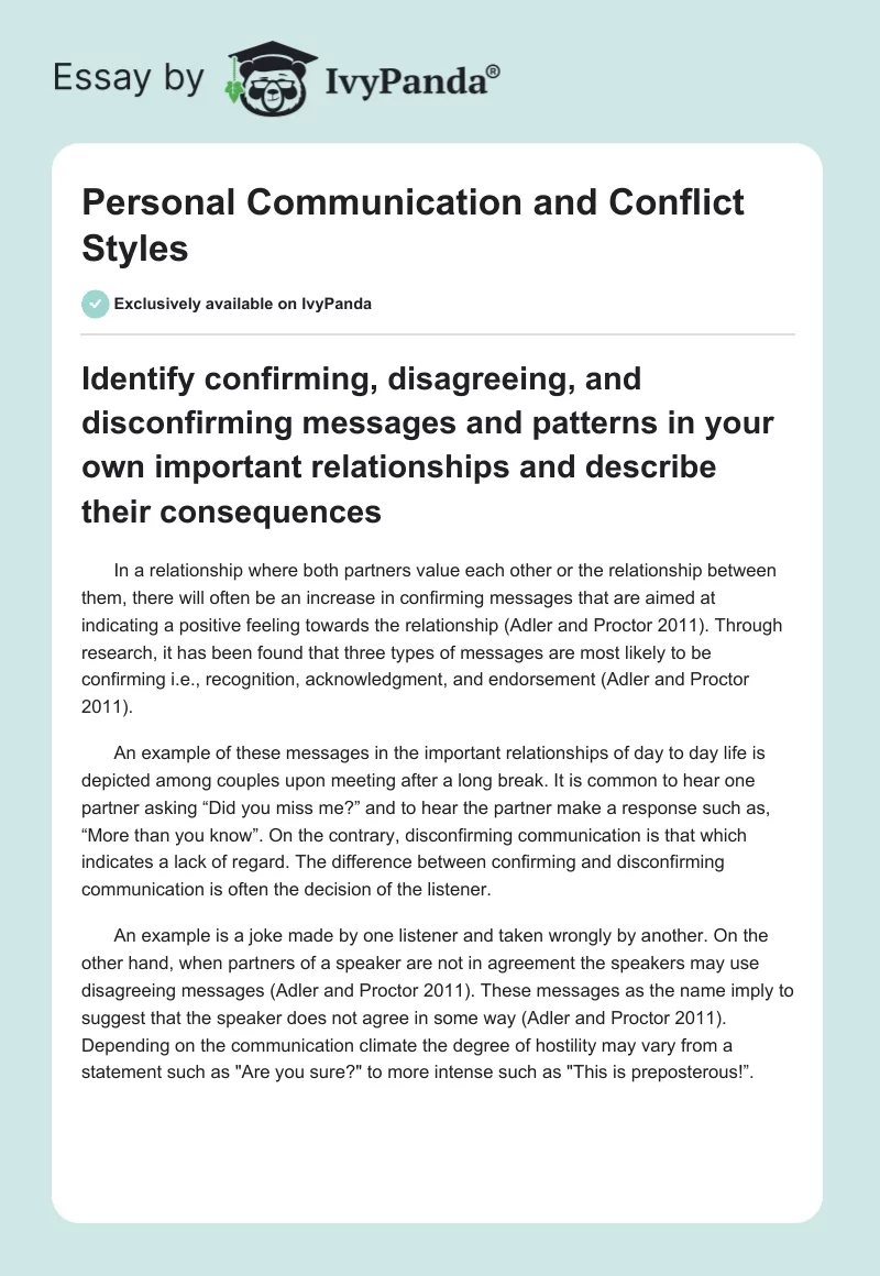 Personal Communication and Conflict Styles. Page 1