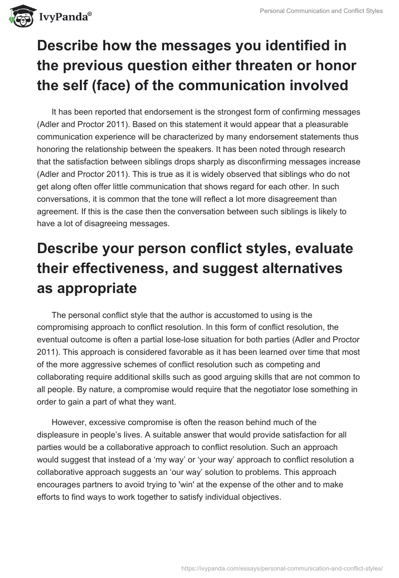 Personal Communication and Conflict Styles. Page 2