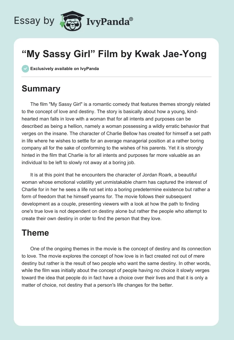 “My Sassy Girl” Film by Kwak Jae-Yong. Page 1