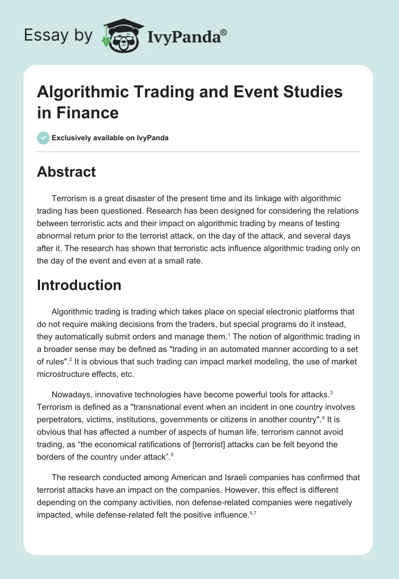 Algorithmic Trading and Event Studies in Finance. Page 1