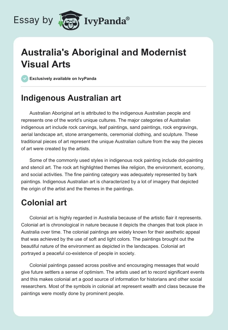 Australia's Aboriginal and Modernist Visual Arts. Page 1